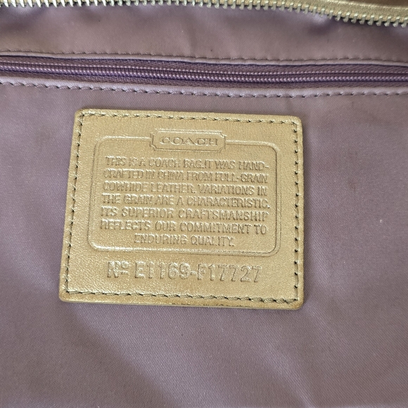 Coach Gold Embossed Signature Leather Tote Bag | Metallic Shoulder Bag - Picture 3 of 10